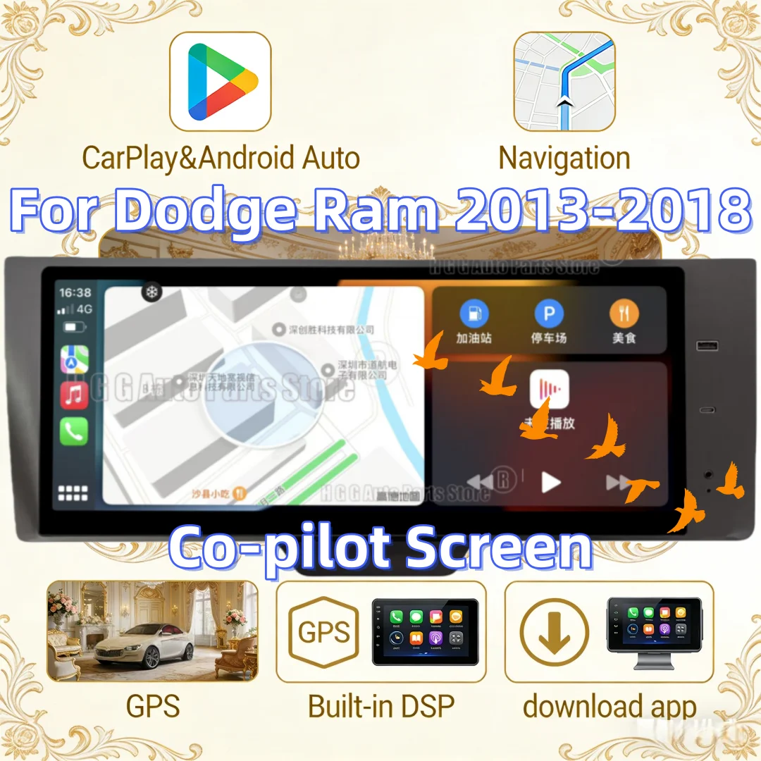 For Dodge Ram 1500 2500 3500 2013 2014-2018 Android Auto Wireless Carplay Car Co-pilot Display Radio Passenger Multimedia Player