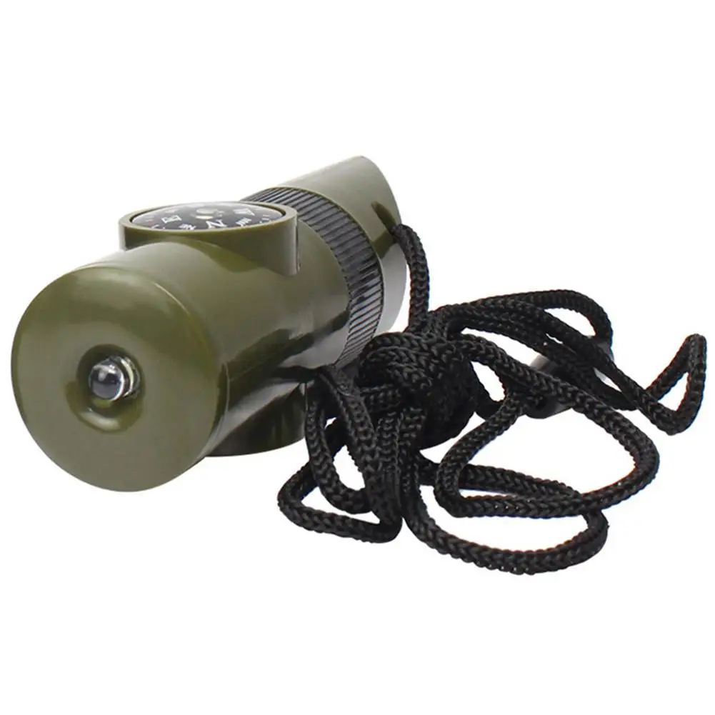 Multi-funcional Survival Whistle, 7-in-1, ao ar livre, emergência profissional, Segurança, Lanyard, Luz LED, Bússola