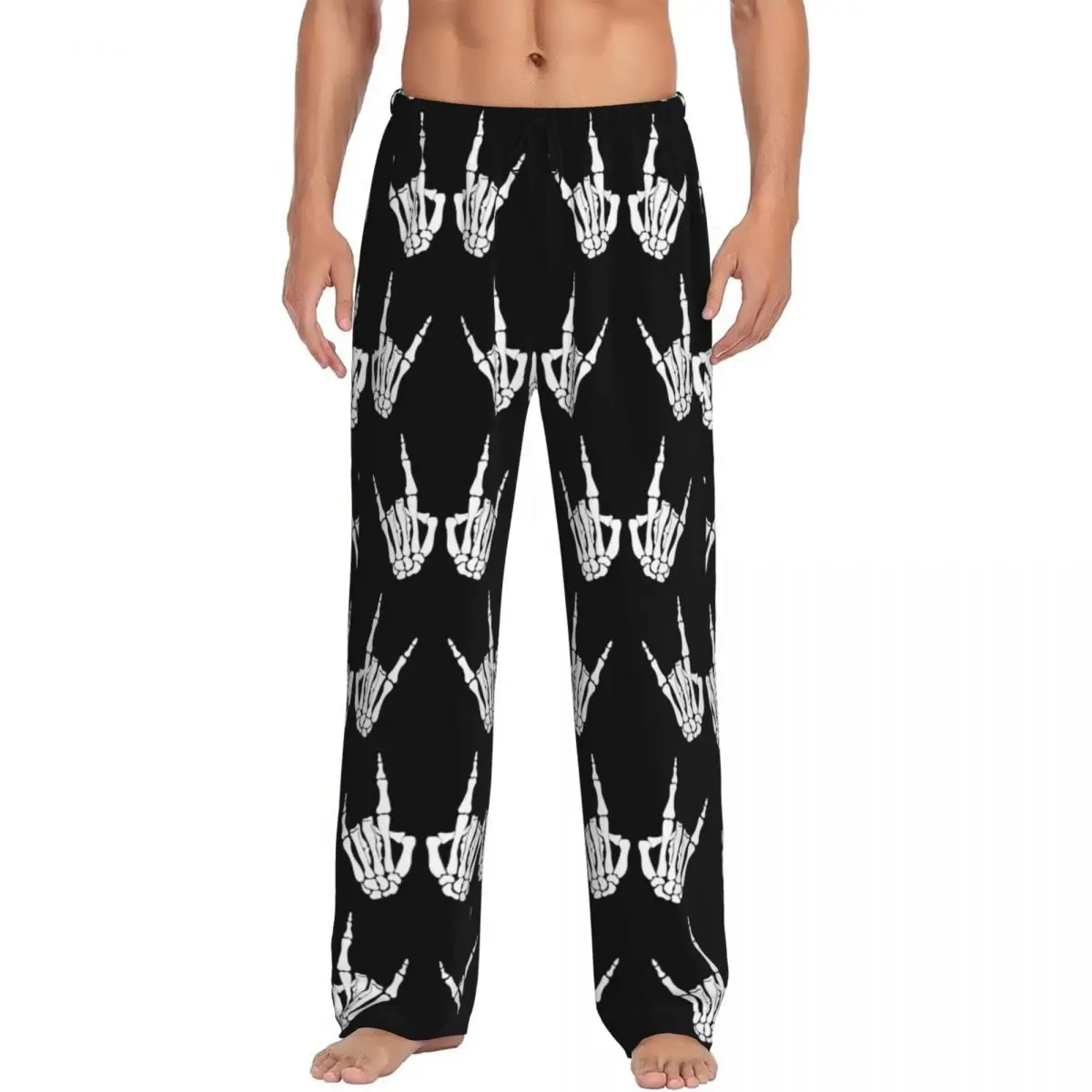 Custom Skeleton Hands Gestures Print Pajama Pants Men Sleepwear Sleep Lounge Bottoms with Pockets