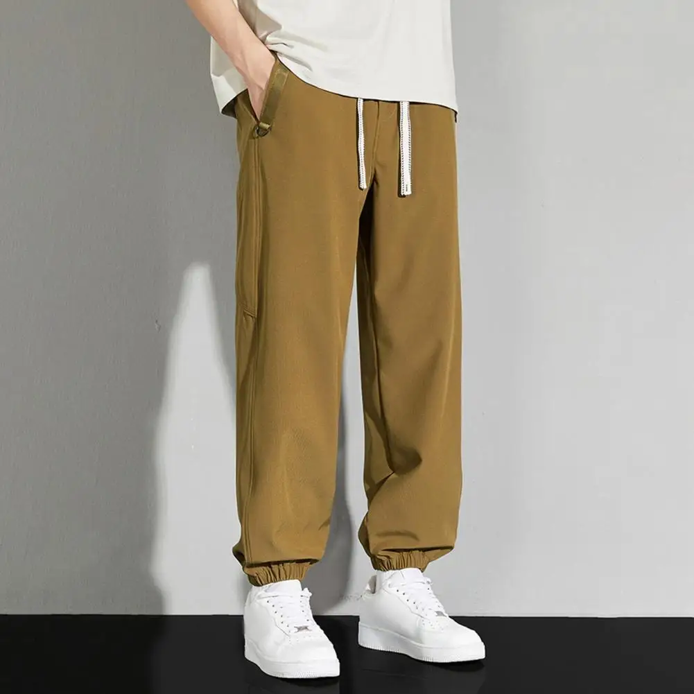 

Men Leisure Pants Men's Summer Drawstring Elastic Waist Ice Silk Pants with Quick-drying Pockets for Daily Wear Sports