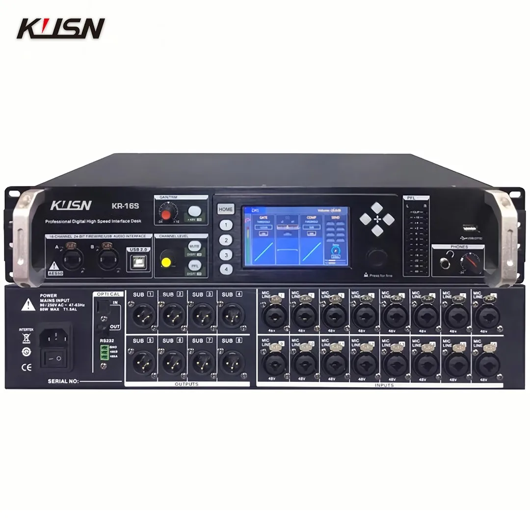 KR-16S 16 Channel in Interface Box Rack-mounted Professional Digital Mixer Built-in Sound Card Cabinet Type with MP3 USB