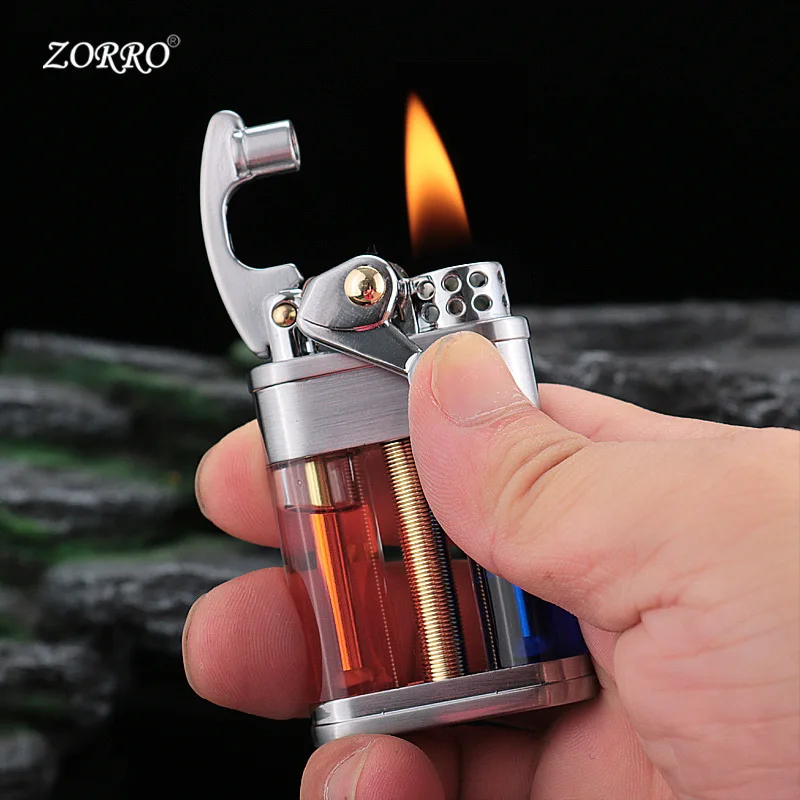 New ZORRO Various Selection Transparent Oil Tank Kerosine Lighter Small Portable Creative Retro Grinding Wheel Lighter