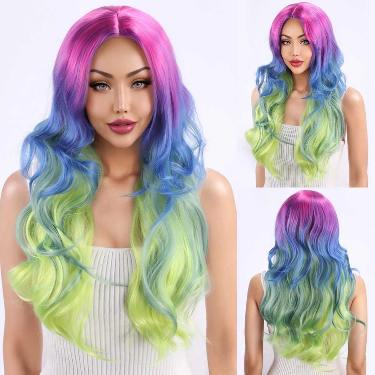 

European and American full wig colored long curly hair wig for women Synthetic fiber wig