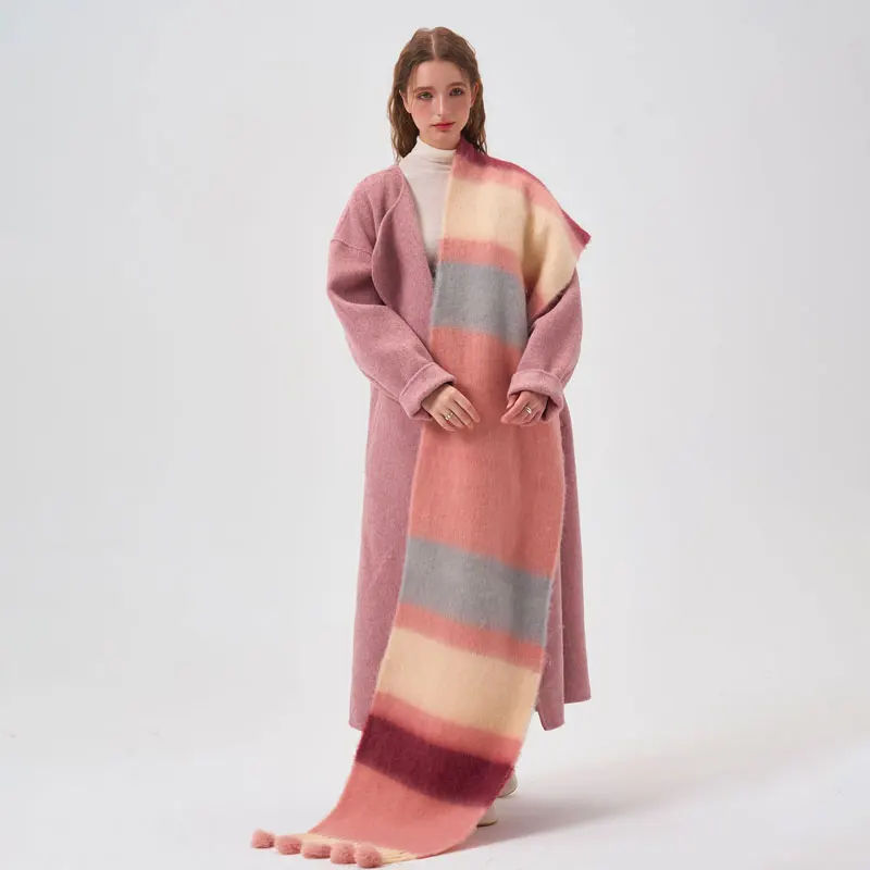 

Autumn and winter color stitching stripes hand-hung ball thickened scarf cold neck