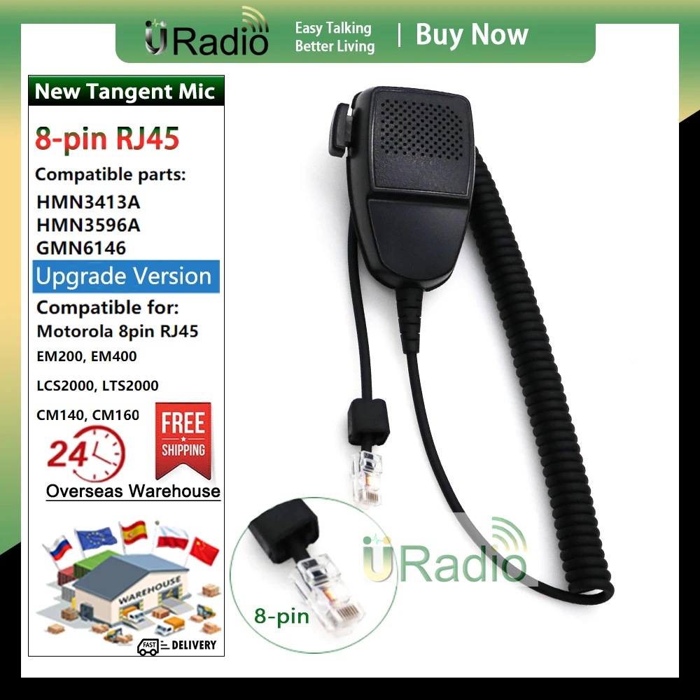 Tangent-HMN3596A Alto-falante Microfone, RJ45 Mic, Compatível para Motorola Walkie Talkie, GM300, GM338, CDM750, GM950 Rádio em Dois Sentidos