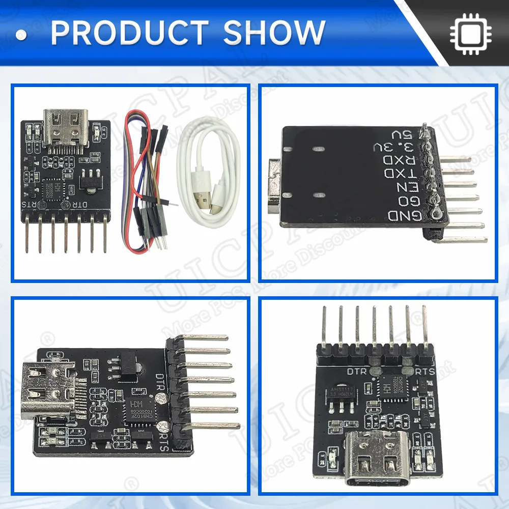 CH9102F Downloader Module Chip Serial Port Download 7Pin Program Burning for ESP32 MINI TYPE-C USB to UART RS232 RS485