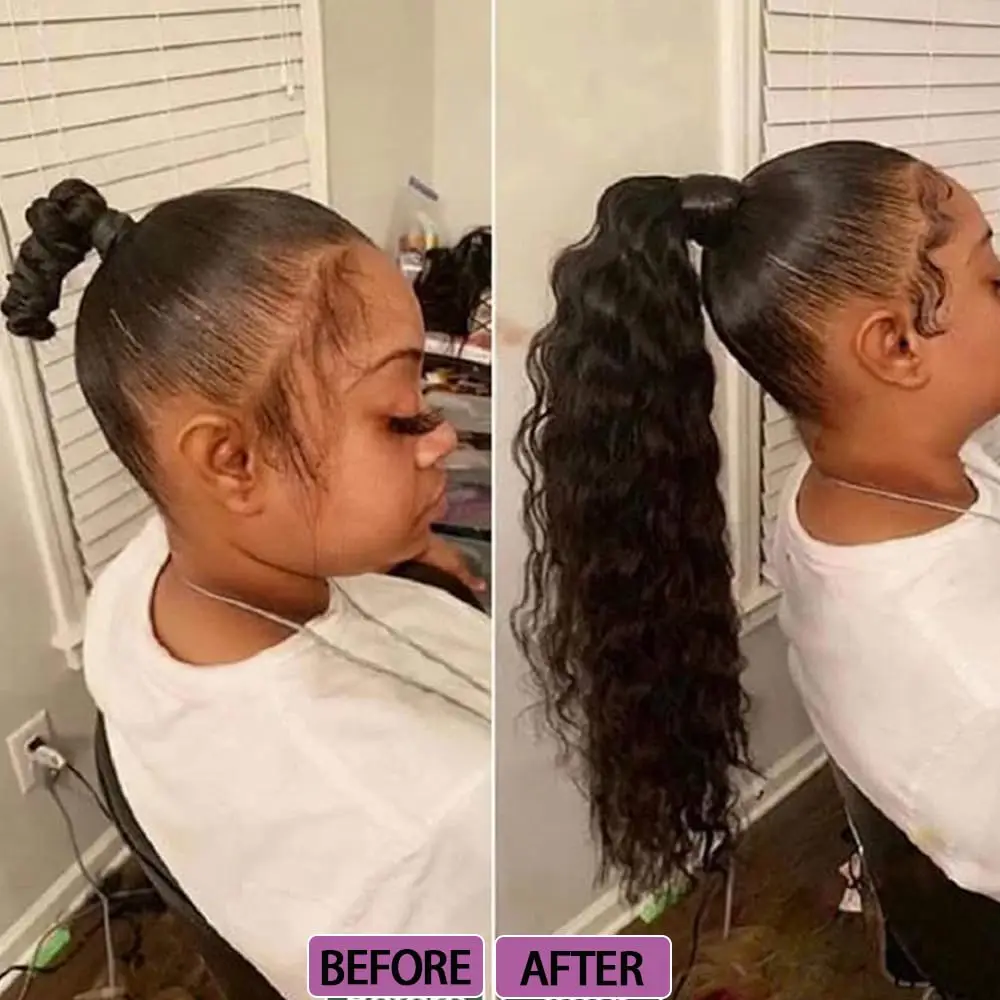 مشبك ذيل حصان مستقيم في وصلة إطالة شعر طبيعي 100 جرام مشبك ذيل حصان برباط أسود طبيعي Ins شعر بشري برازيلي 100% 10-32"