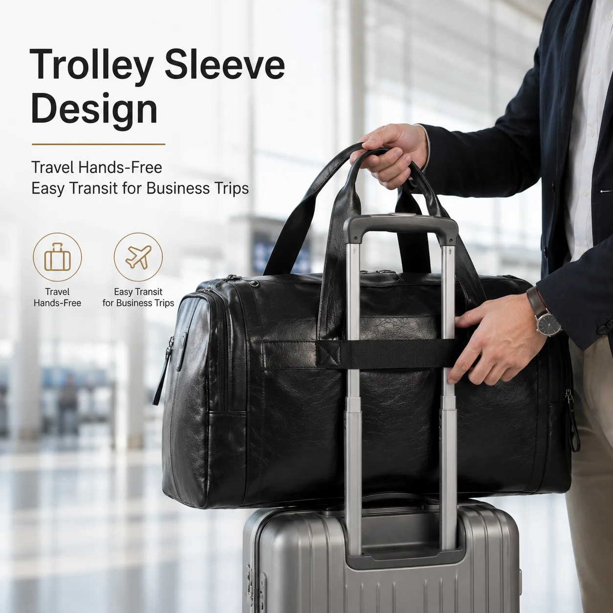 Mens PU Leather Travel Bag Large Capacity Business Luggage Handbag Shoulder Bag Weekend Trip Carry On Fashion Style Tote Bag