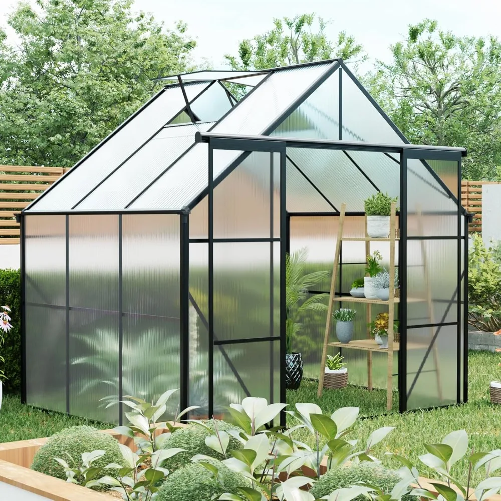 

8X6 FT Greenhouse for Outdoors, Double Door Greenhouses with Drainage System & Galvanized Frame, Greenhouses with Sliding Doors