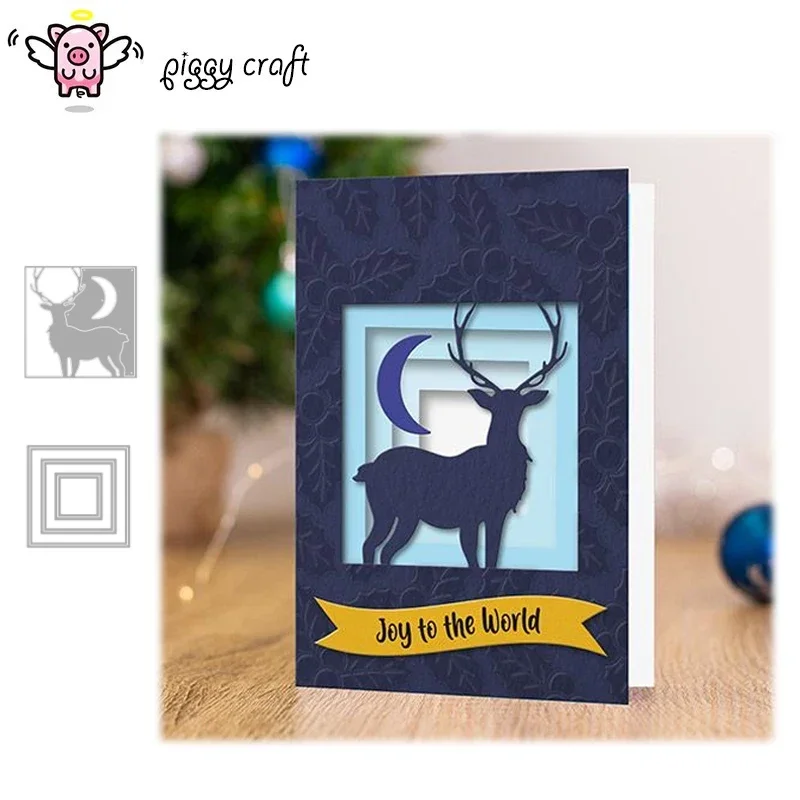 

Piggy Craft metal cutting dies cut die mold Christmas deer frame Scrapbook paper craft knife mould blade punch stencils dies
