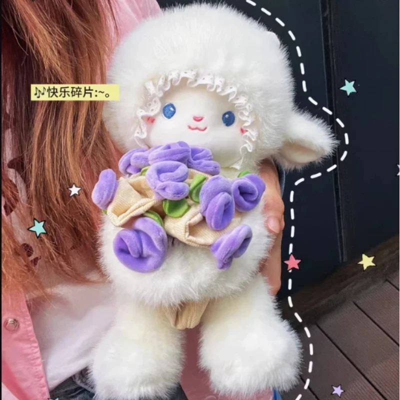 Bonita muñeca de peluche de cordero rosa, juguete Kawaii para niños, muñeco para dormir que acompaña, decoración de habitación, regalo sorpresa de cumpleaños para niña