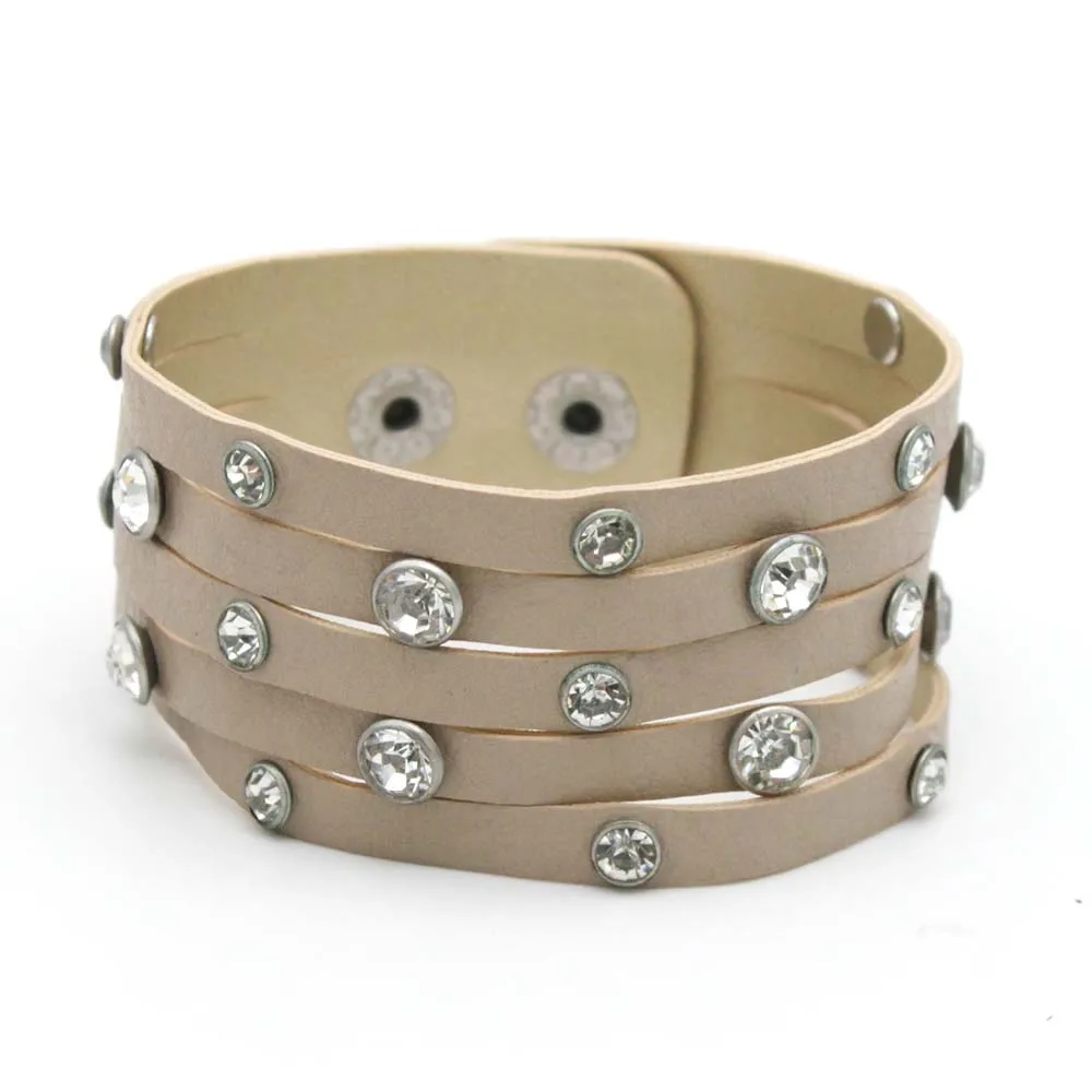 2023 New Multilayer Crystal Leather Wrap Bracelet for Women Shiny Crystal Beads Charm Bracelets Jewelry