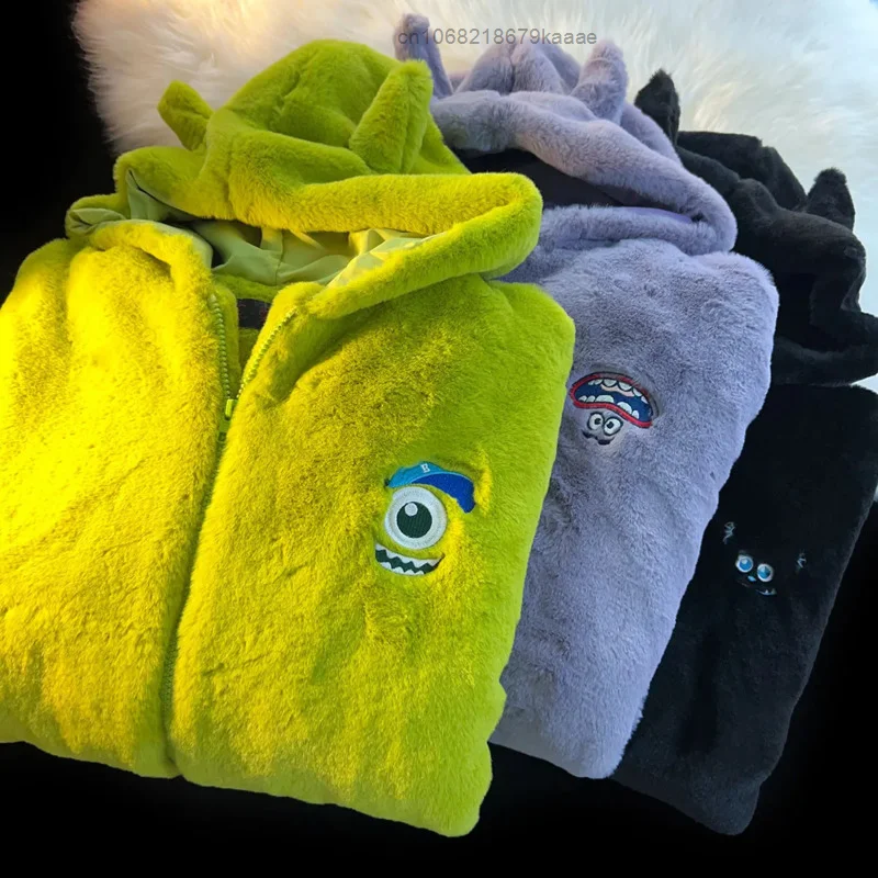 Disney Monsters University Cartoon felpe con cappuccio ricamate donna uomo peluche top cappotto con cerniera Big Eyed Mike Cute Jacket Y2k Clothes