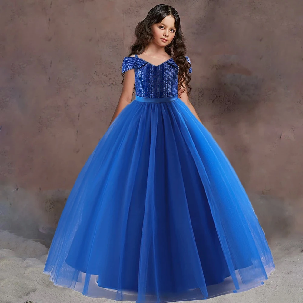Sequin Bridesmaid Party Dresses for Girl Christmas Costume Elegant Lace Long Formal Birthday Princess Dress Wedding Evening Gown