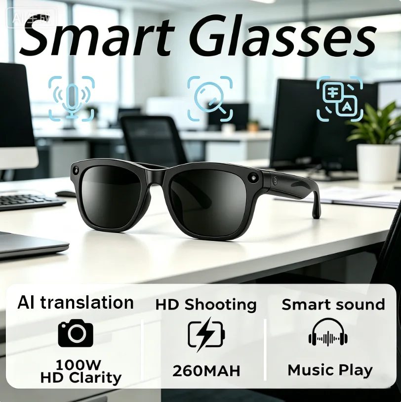 

2026 AI Intelligent Translation Glasses AI Voice Assistant 100W HD Camera 260mAh Battery BT Call Anti-Shake Smart Glasses Men