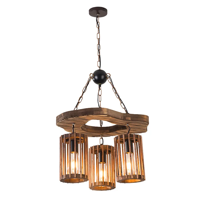 Loft Vintage American Wood Pendant Lamp Creative Industrial Style Clothing Store Hot Pot Restaurant Bar Cafe Pendant Lights