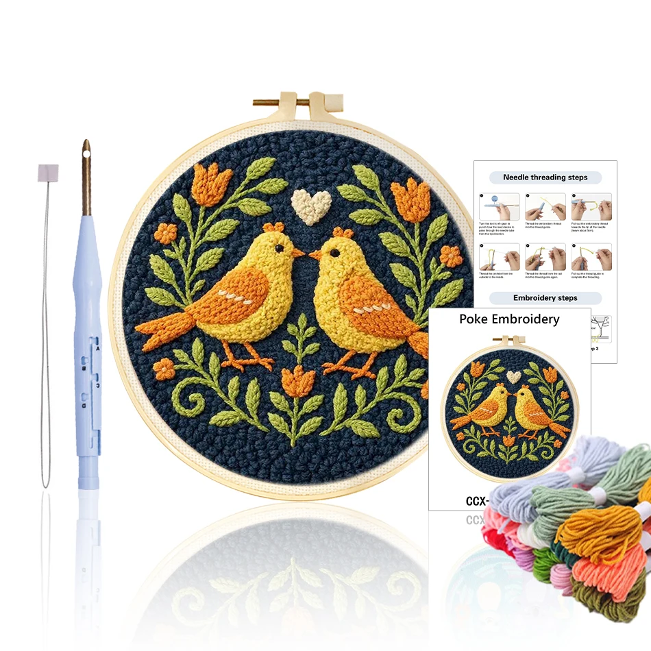 

GATYZTORY punch needle embroidery kits Diy Lovebird Valentine Day Gift crafts supplies adults embroidery hoop Wedding decoration