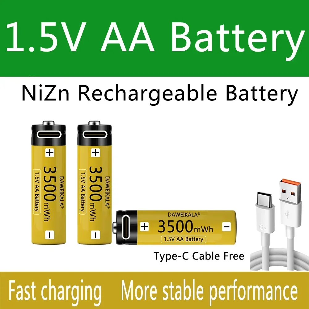 AA Battery 1.5V Rechargeable battery NiZn Battery Stable performance long usage time camera toys batteries Type-C fast charging