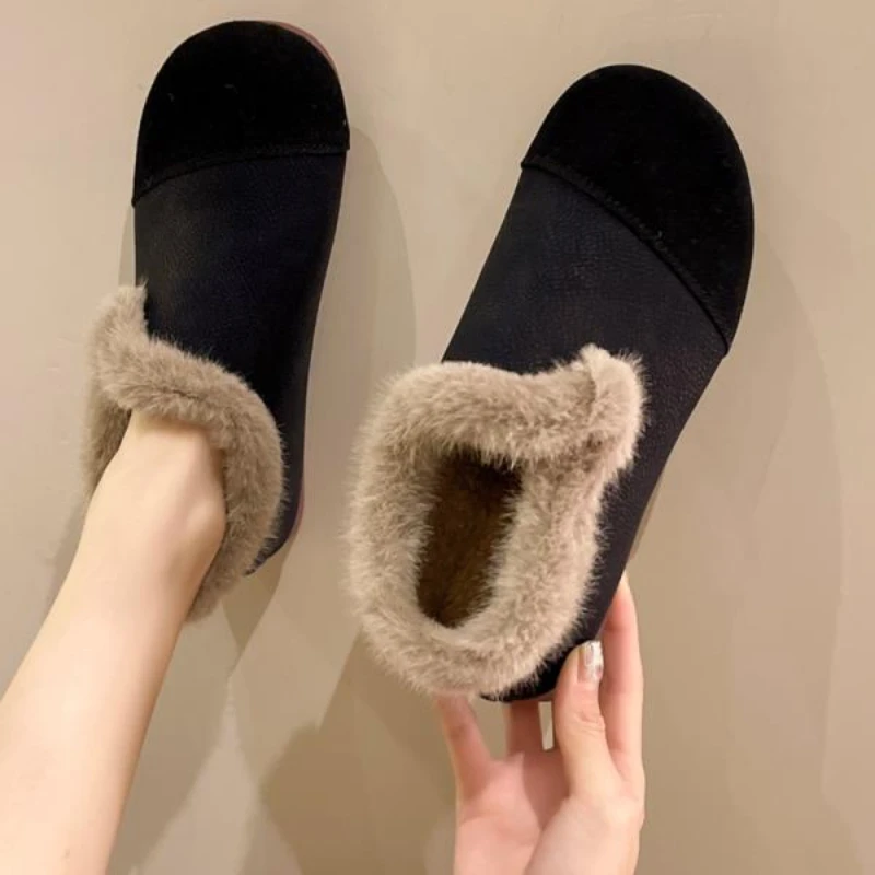 Mocassini chic in pelliccia di visone Scarpe invernali in cotone femminile Donna Solido Comodo Mocassini in shearling Caldi appartamenti in peluche Donna Plus Size 35-40