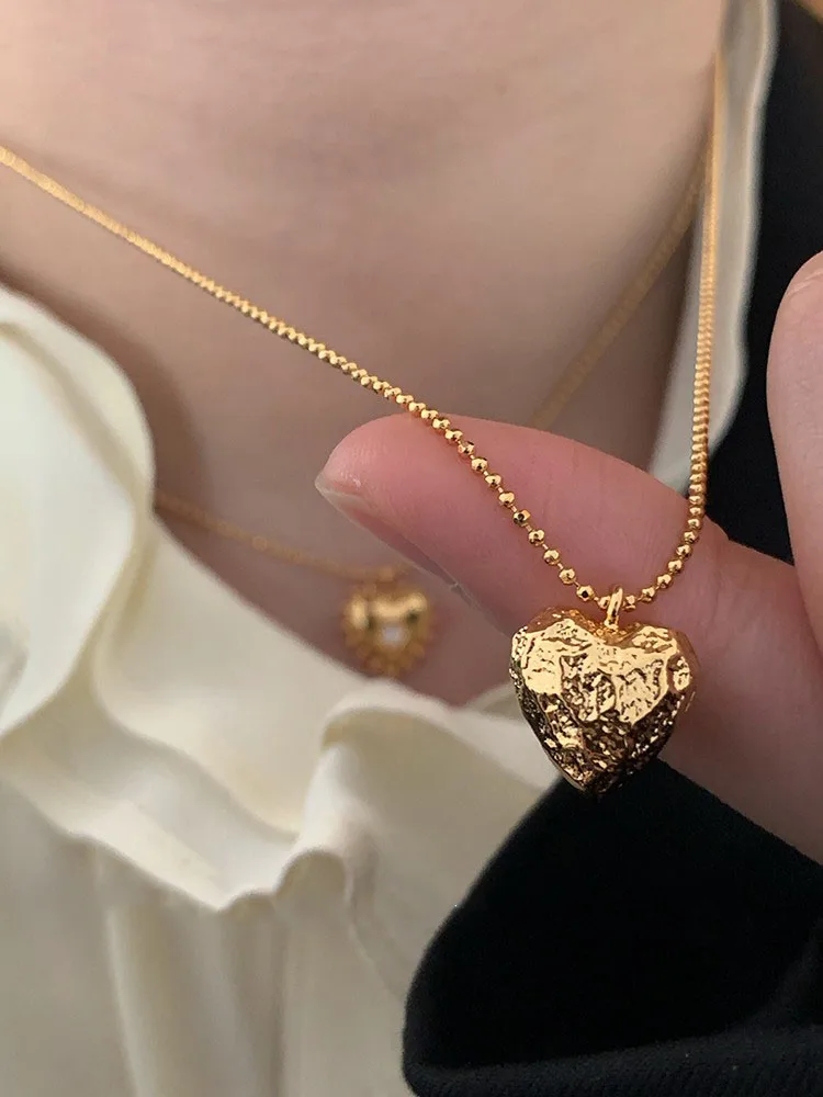 

Brass With 18K Gold Retro Heart Necklace Women Jewelry Punk Party Designer Club Cocktail Ins Rare