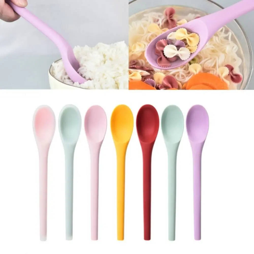 Multi Purpose Silicone Spoon Long Handle Rice Soup Spoon Mixing Dessert Ice Cream Spoon Teaspoon Coffee Spoon Kitchen Tableware