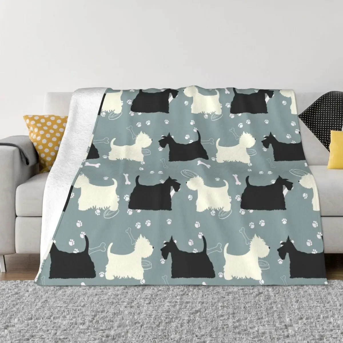 Scottie And Westie West Highland Terrier Blanket Fleece Winter Dog Thin Throw Blankets for Home Office Plush Thin Quilt