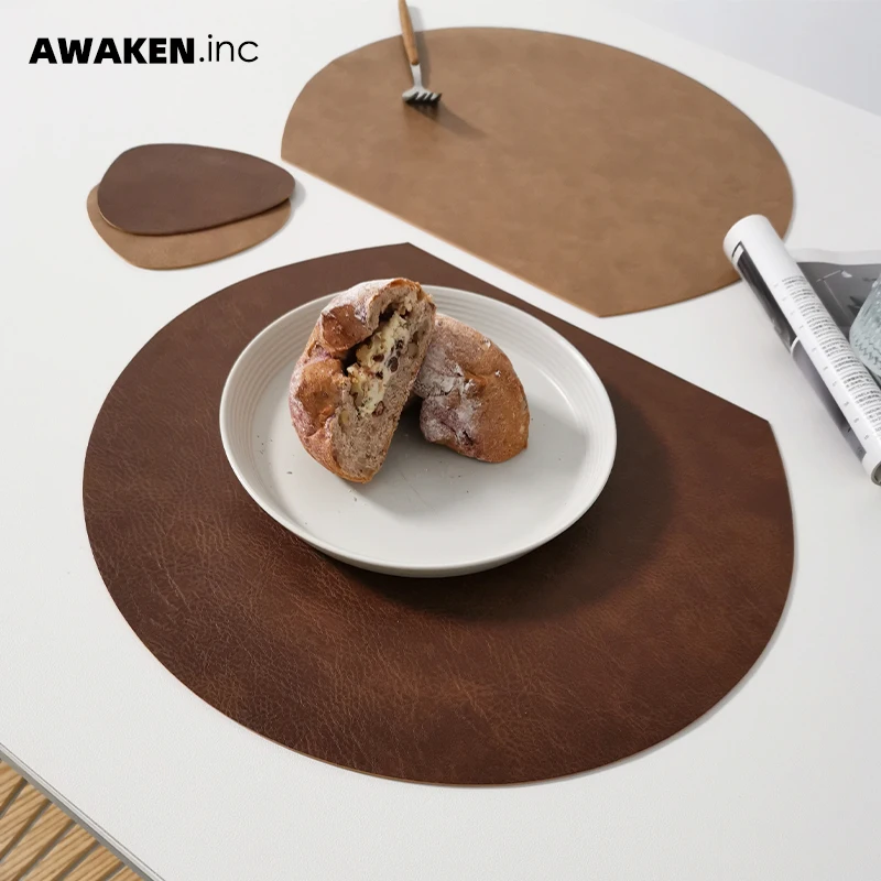 

Solid color leather placemats, semi-circular, waterproof, oil-proof, heat-insulating, washable, 4PCs