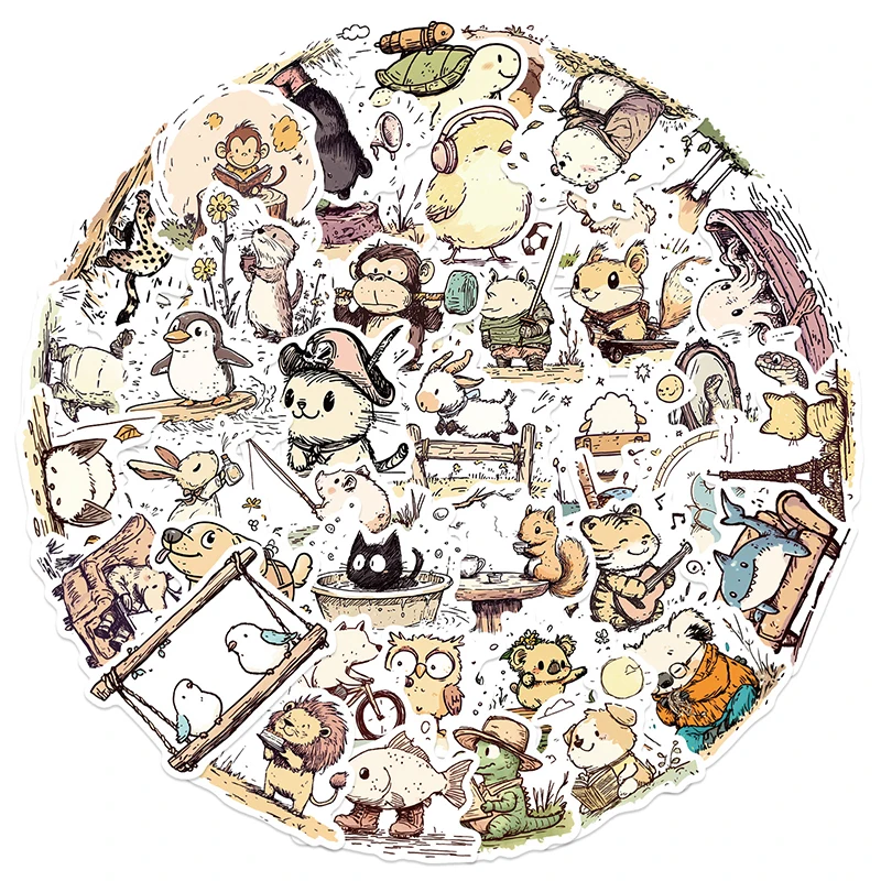 

50 шт., наклейки с милыми животными, наклейки с изображением животных, водонепроницаемые виниловые наклейки для бутылки с водой, чехла для ноутбука, чехла для телефона, шлема для скейтборда