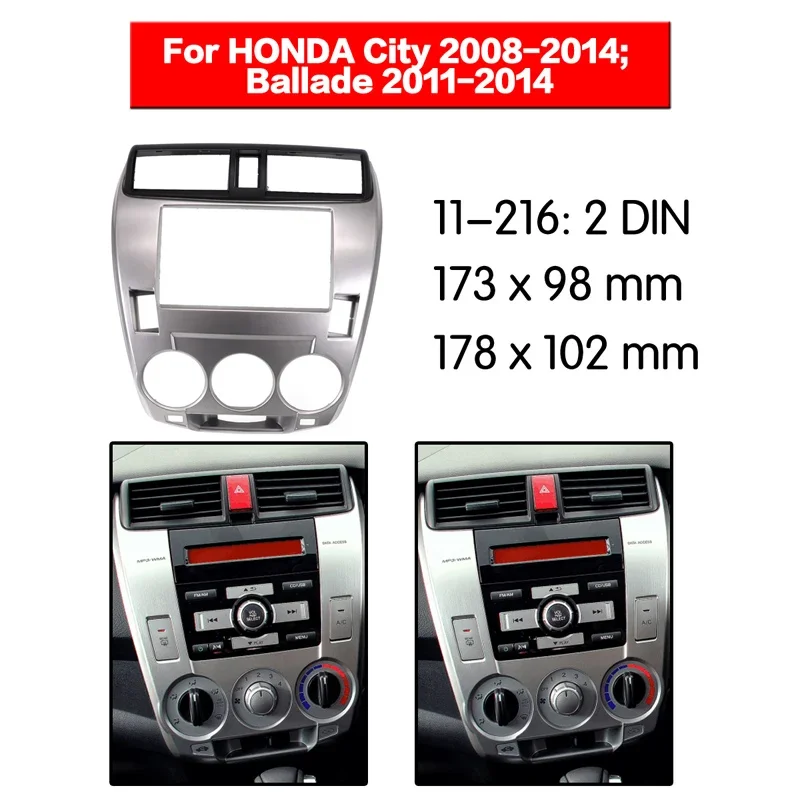 2DIN Car Fascia For HONDA CITY Ballade 2008-2014 manual AC Double Din Fascias Audio Fitting Adaptor Frame Panel