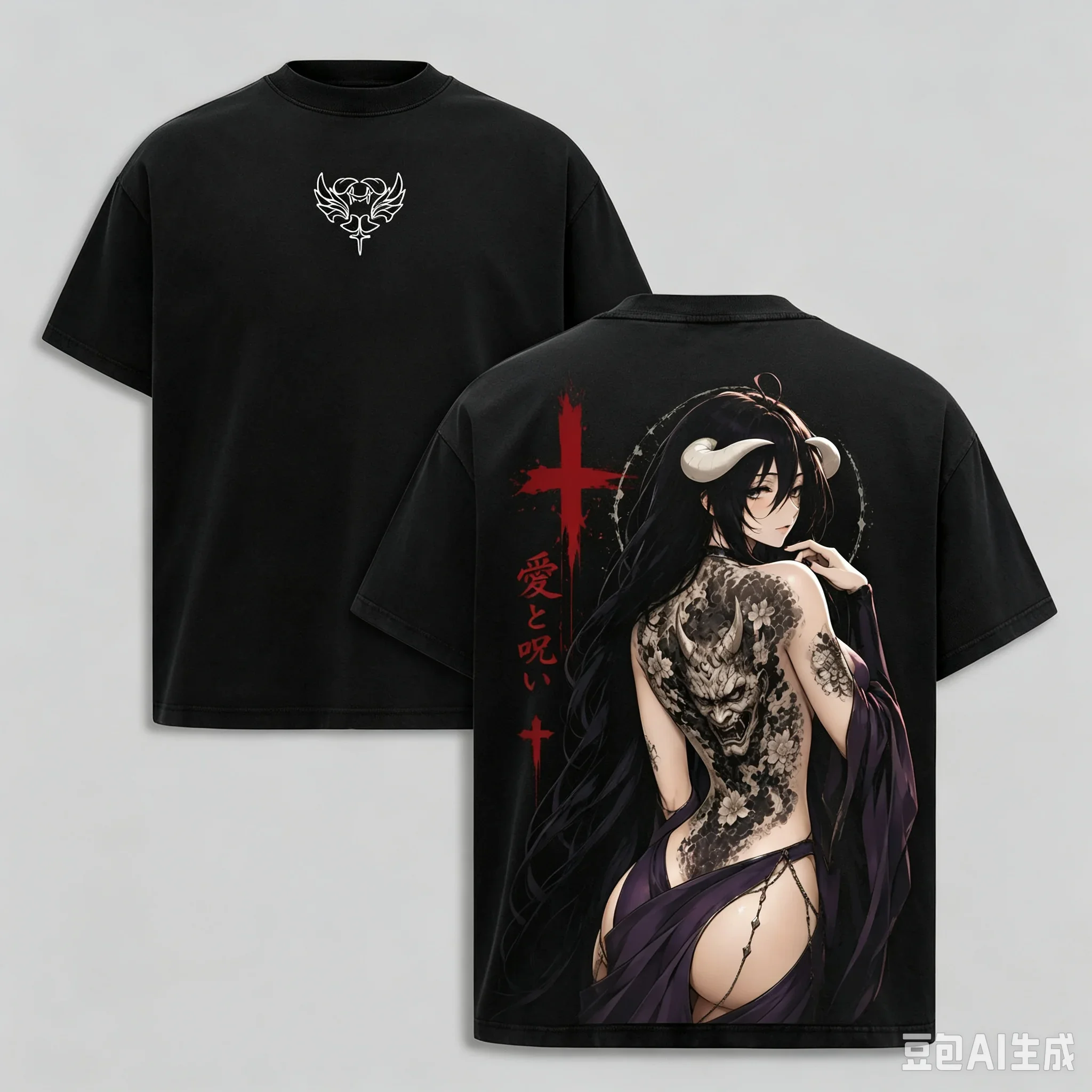Anime Demon Girl Tattoo Graphic Men T‑Shirt Casual Streetwear Oversized Short Sleeve Tee Top Men's T-shirt Women'sT-shirt Y2k