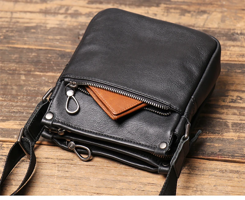 LUOKIR Fashion Echtes Leder Umhängetasche männer Casual Schulter Kleine Tasche Klassische Mehrere Fächer Rindsleder Umhängetasche – Detail 14