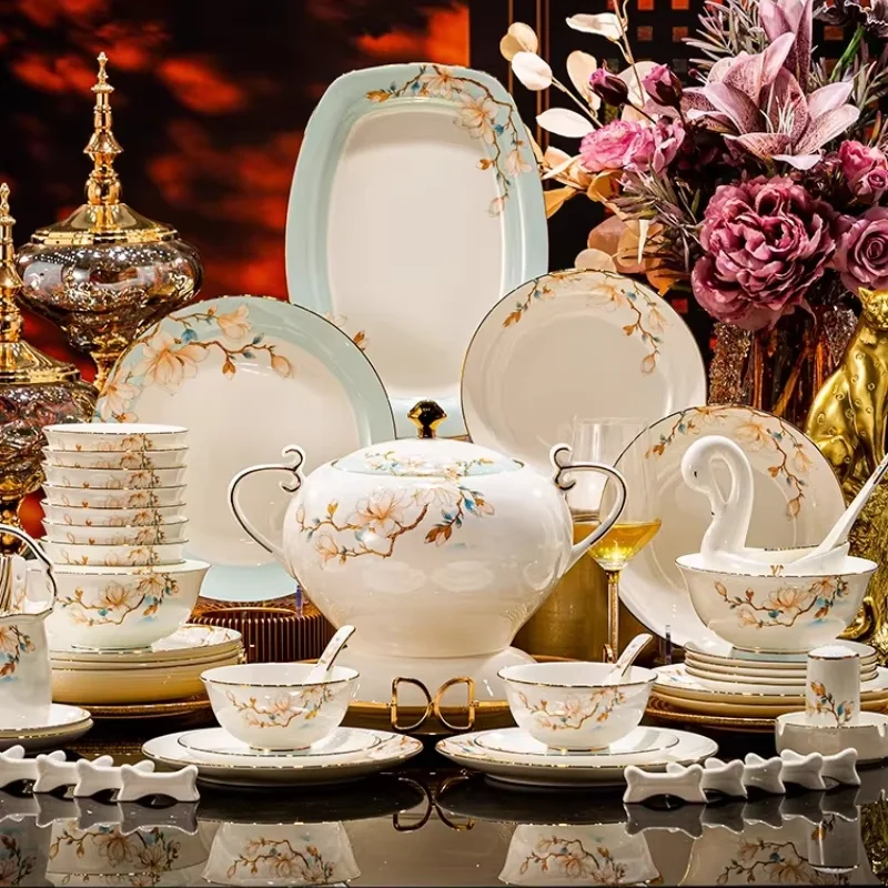 Jingdezhen 2025 Tableware Set New Chinese-style Moving House Tableware Set Modern Luxury High-end Bone China Household Goods