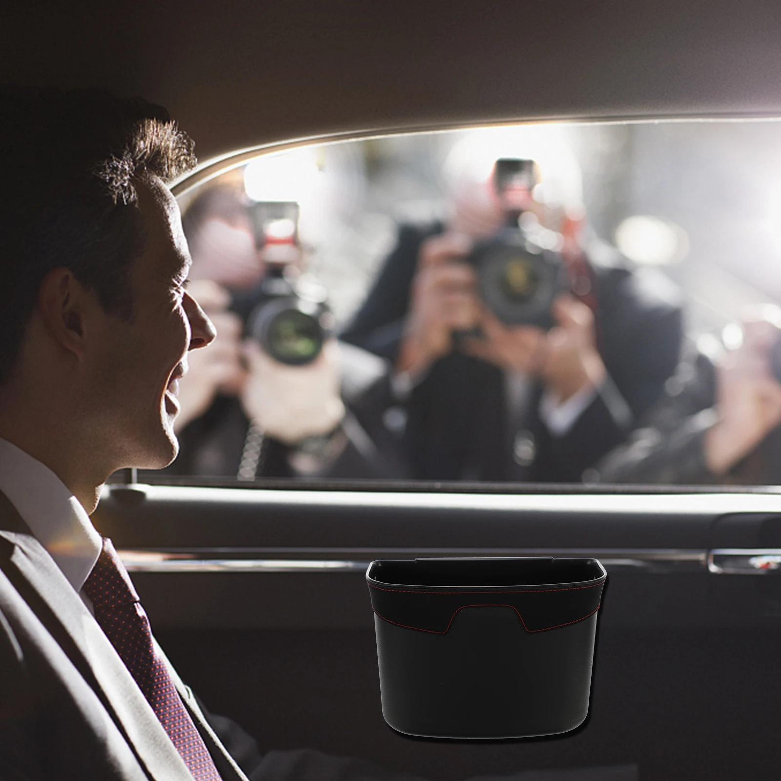 

Hanging Trash Can Black Faux Suede Dustbin for Automobile Car Garbage Bucket Garbage Bucket Home Kitchen Bedroom Use