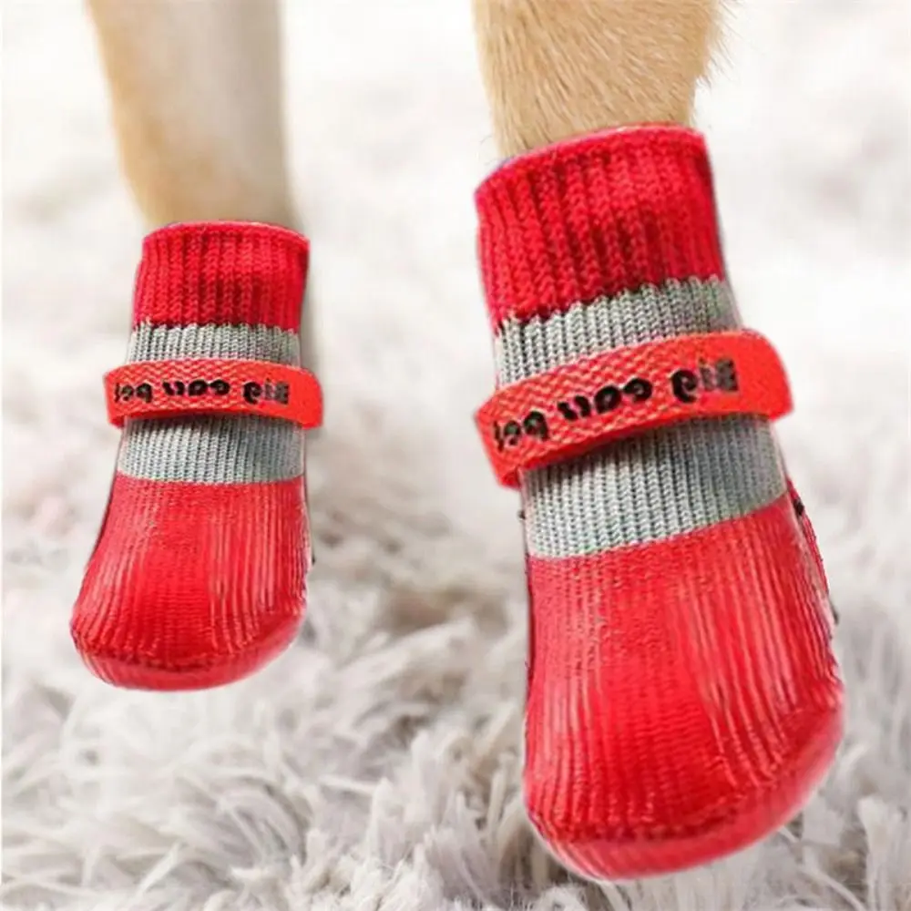 

4pcs/set Soft Waterproof Puppy Socks Shoes Warm Non-slip Anti-dirt Teddy Foot Cover Wool/Silicone Not Fall Off