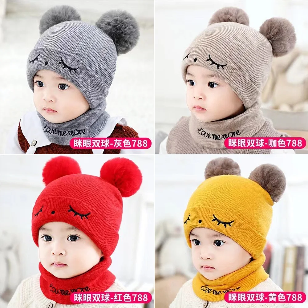 0-12 months baby knitted hat scarf for autumn and winter warmth