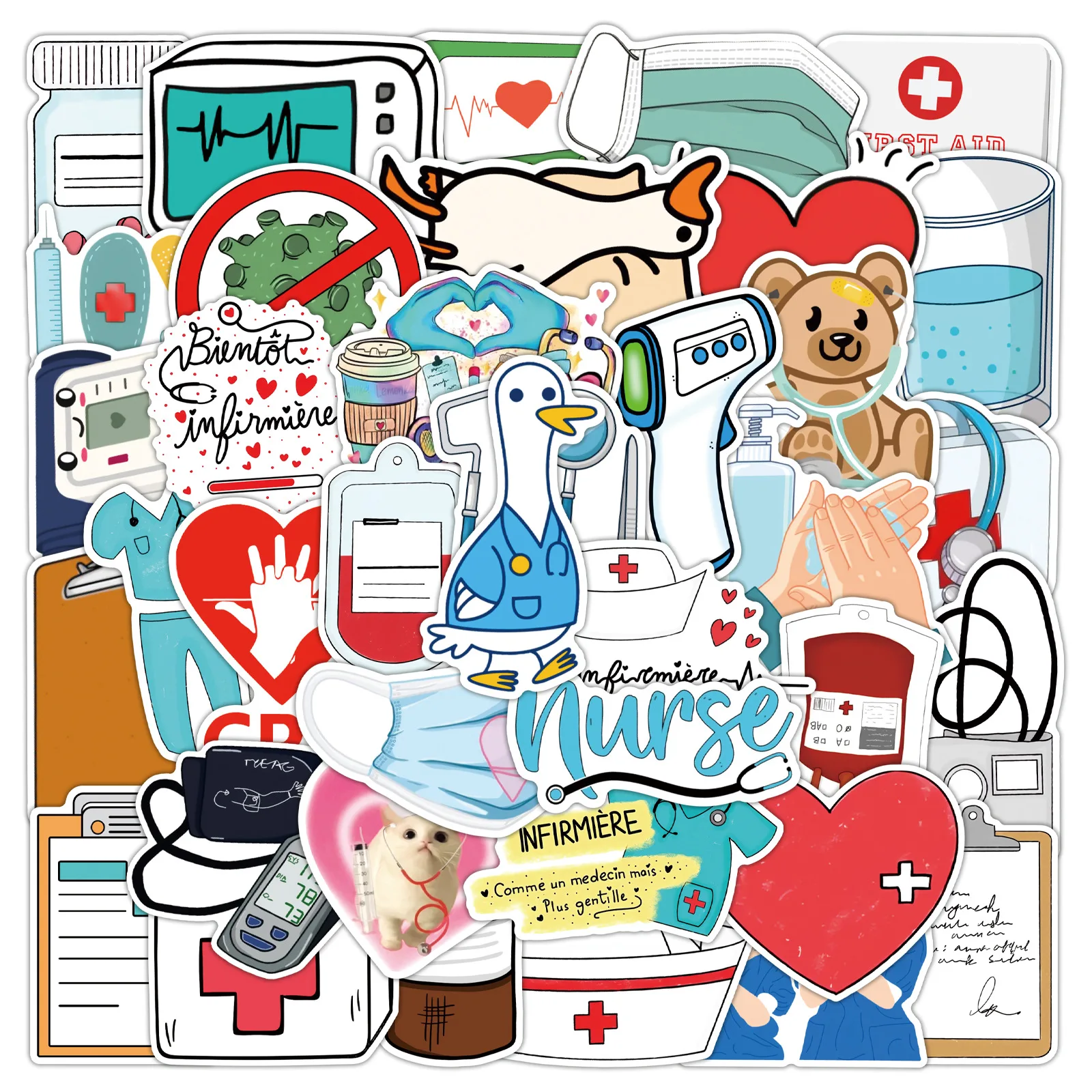 50Pcs Doctor Nurse Stethoscope Stickers for Waterproof Motorcycle Laptop Skateboard Luggage Notebook DIY Sticker Decals