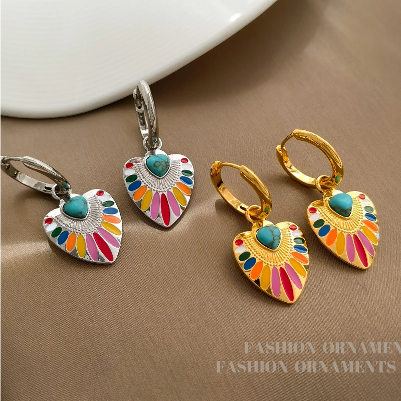 Trendy Jewelry 2023 Trend New Original Design Colorful Heart Dangle Earrings For Women Girl Birthday Party Gift Pretty Style