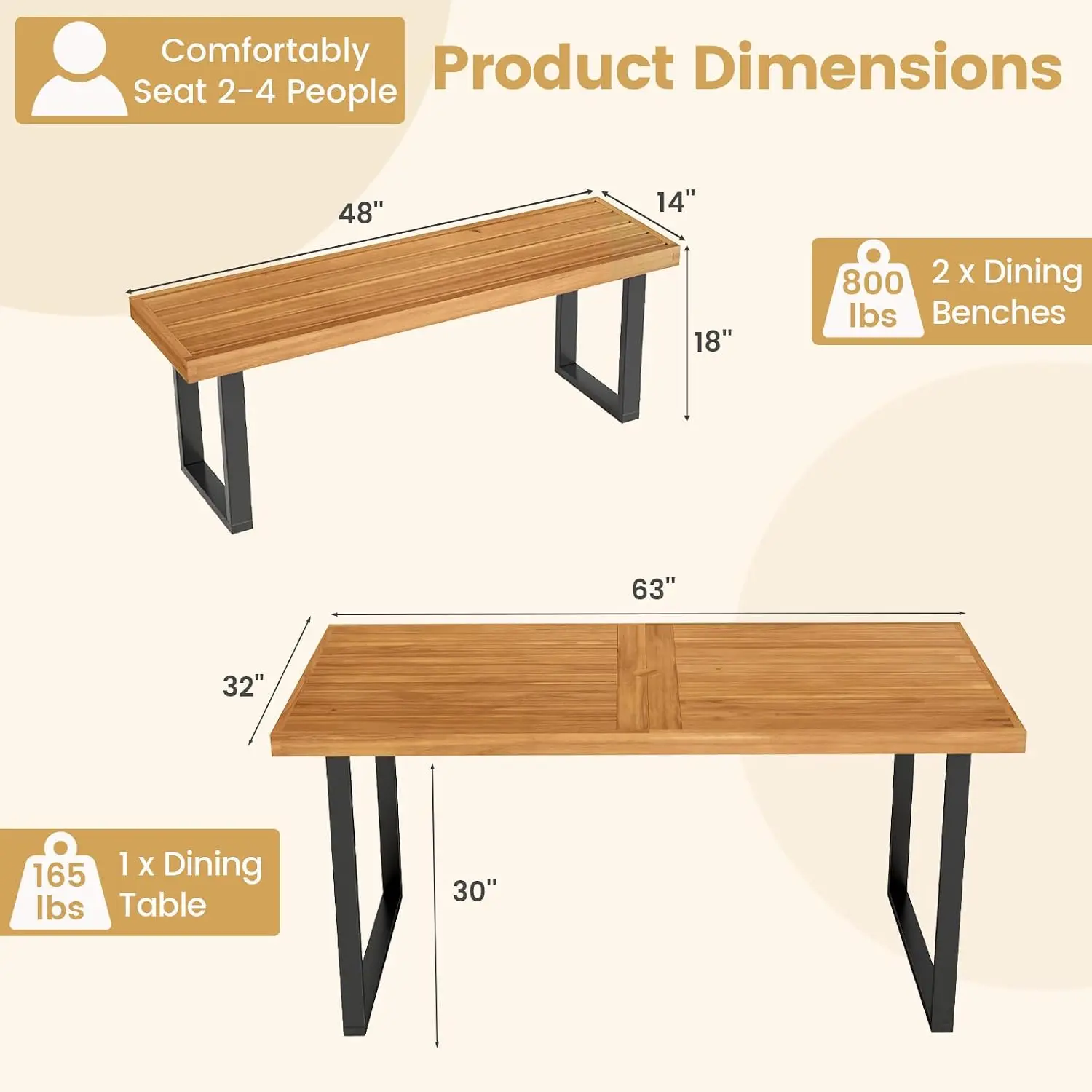 Acacia Wood Patio Dining Set 63