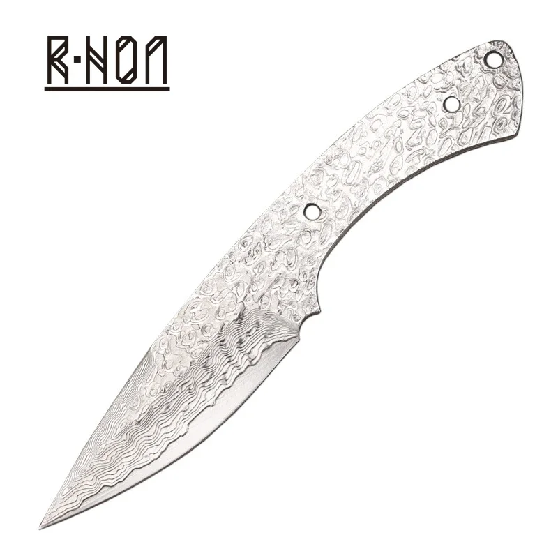 RHON 3.75inch Fixed Blade Knife Without Handle Full Tang VG10 Damascus Steel Outdoor Survival Utility Straight Blank Net Knives