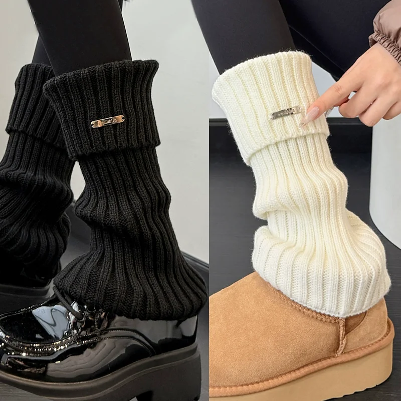 

Гетры в японском стиле в стиле Лолита y2K с металлической этикеткой, женские вязаные теплые чехлы для ног, носки, чулки, студенческие повседневные гетры