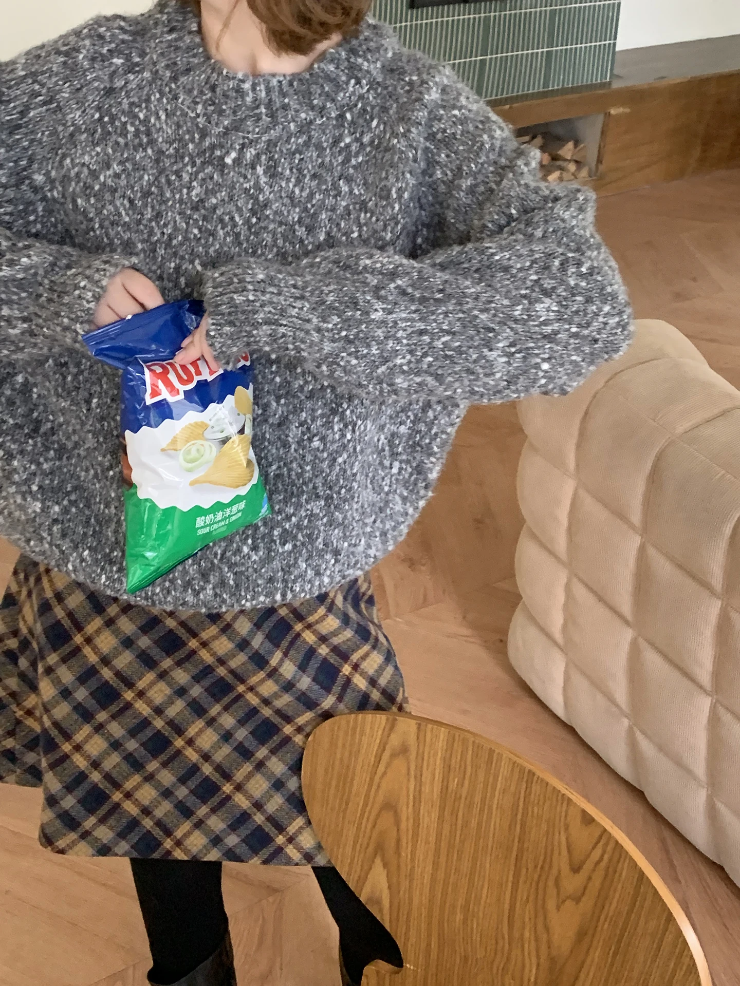 

ELINSU Винтажный круглый свитер для женщин, свободный повседневный вязаный топ, теплый термотоп, однотонный, для работы, с длинным рукавом