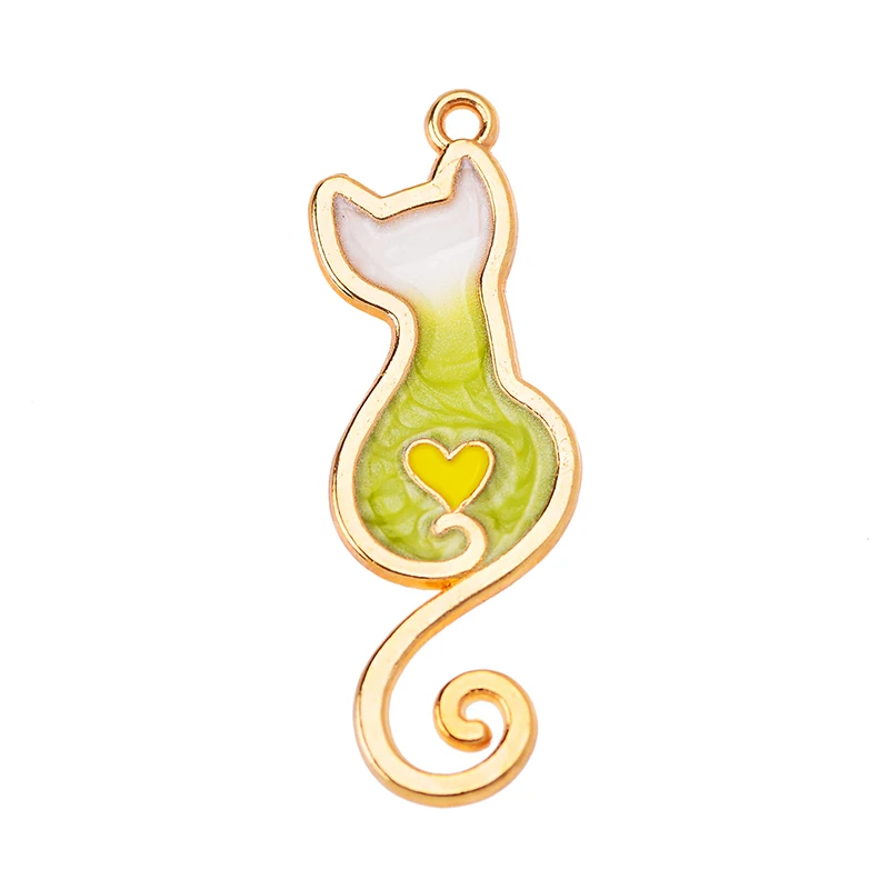 10Pcs Transparent Enamel Heart Cat Charm for Women Earrings Necklace Jewelry Making Kawaii Animal Pendant Diy Craft Supplies
