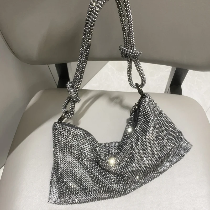 Luxury Designer Hobo Shoulder Bag Handmade Shining Rhinestones Crystal Evening Clutch Bag Fashion Women Purses