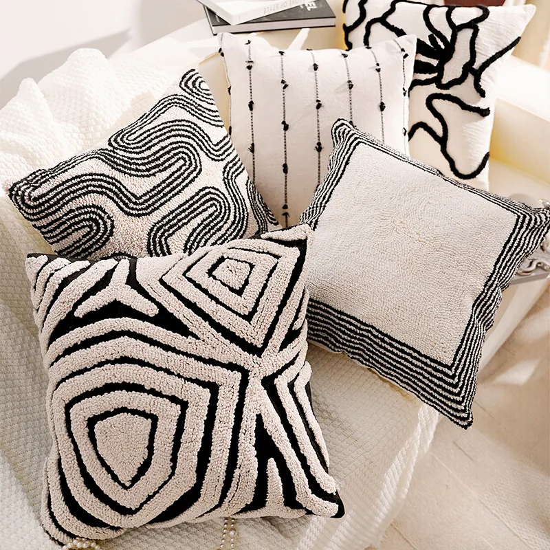 

30X50/45X45CM Black Throw Pillow Cover French Luxury Waist Cushion Cover Decor Home Decorative Pillowcase 2025 New