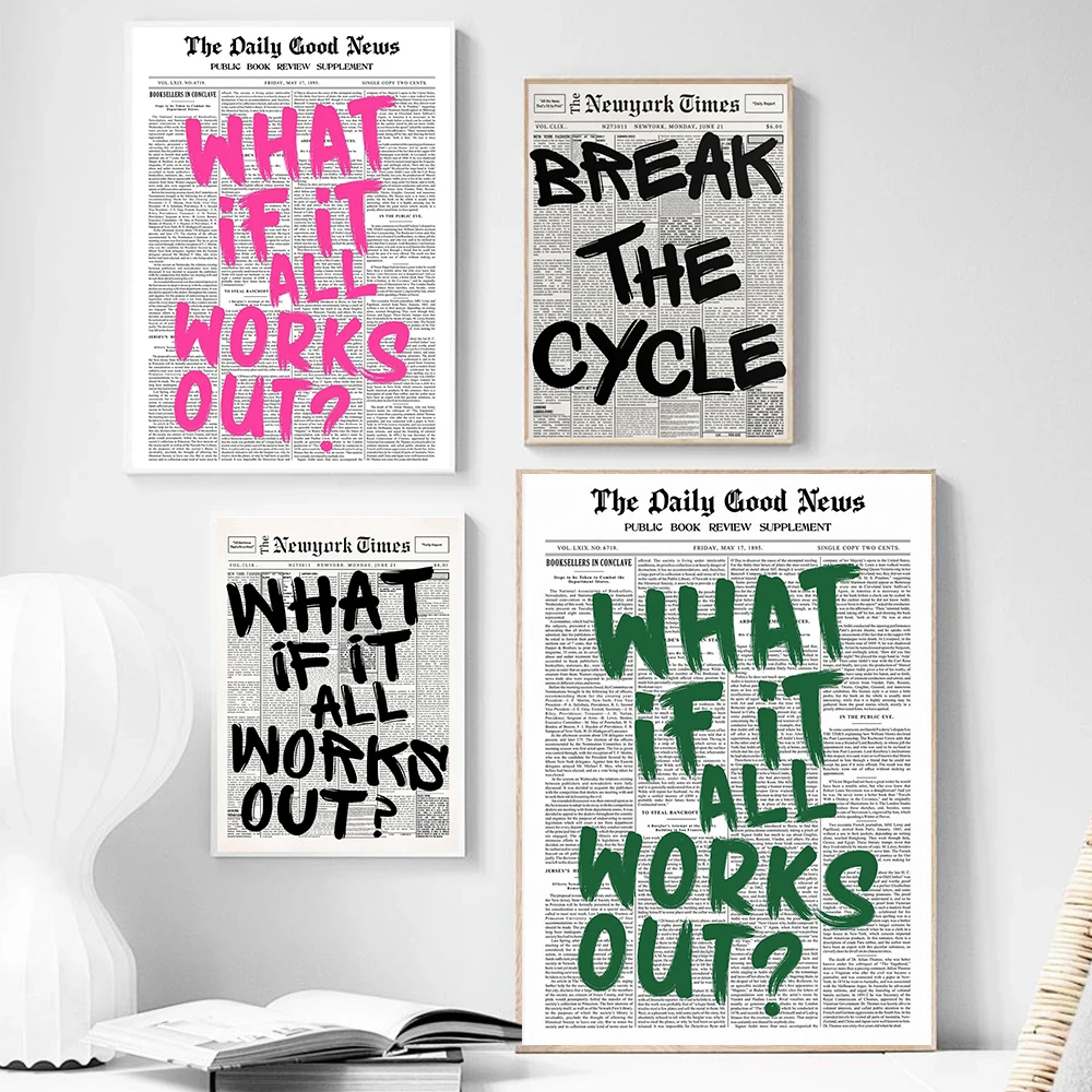 Retro Newspaper Positive Quote Trendy Typography Poster What If It All Works Out Prints Canvas Painting Wall Picture Home Decor