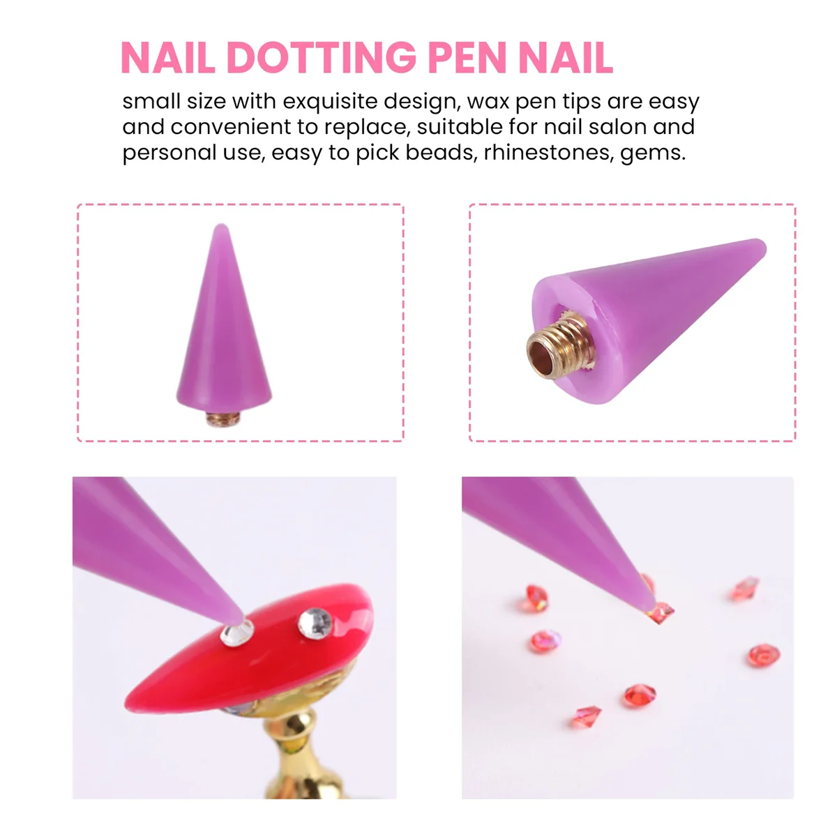 Substituição Cabeça Dicas para Nail Rhinestones, Pontilhando Pen, Nail Gem Jóias, 16 pcs