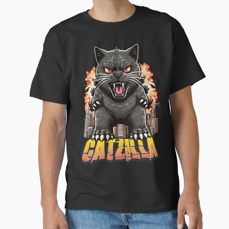 

King of the meowsters Catzilla #0808 Vintage Japanese Monster Anime movie gift T shirt for cat lover Large size Tops