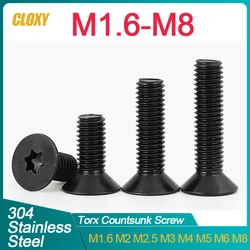 50/ 20/ 10/ 5pcs M1.6 M2 M2.5 M3 M4 M5 M6 GB2673 Black A2-70 304 Stainless Steel Torx Head Flat Countersunk Screw Six Lobe Bolt