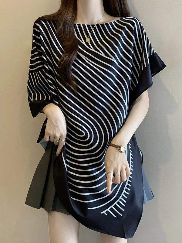 

Elegant Acetate Satin Batwing Sleeve Shirt Women's Regular Fit Shoulder Korean Style Commute Fashion plus Size Casual Top