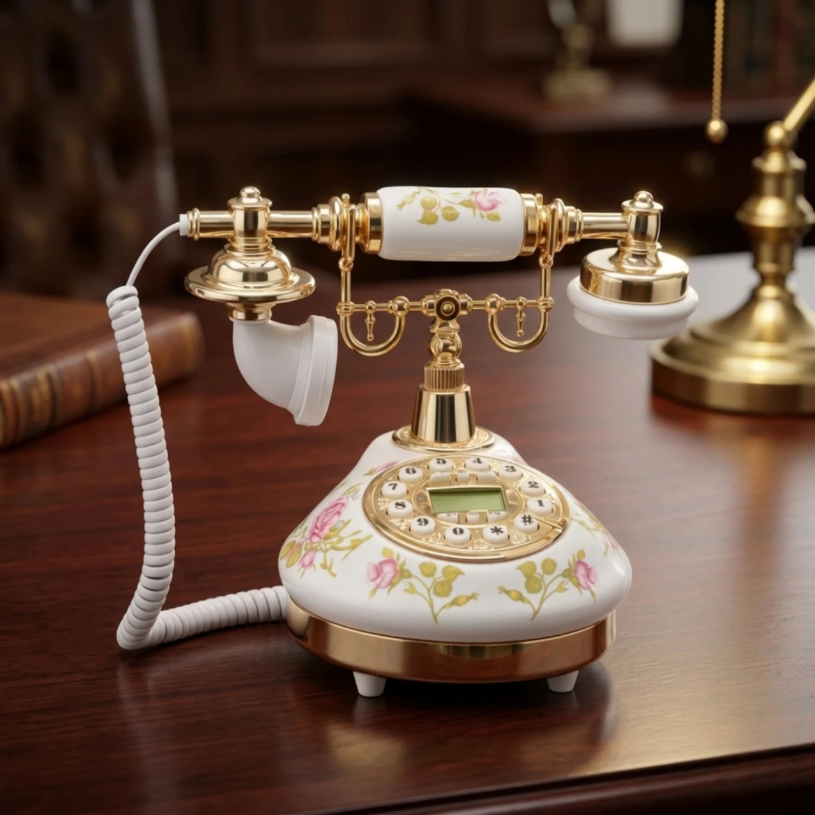 Ceramic Telephone Floral Vintage Landline Phone Retro Telephone Decorative Vintage Phone Antique for Living Room, Home Office view 5